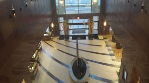 View from above of the beautiful lobby at the Embassy Suites Chattanooga